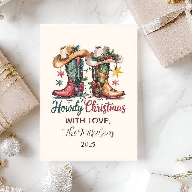 Western Cowboy Boots Rustic Howdy Christmas Holiday Card (Creator Uploaded)