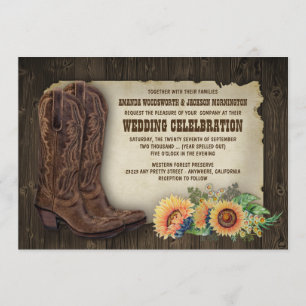 Western Cowboy Boots Sunflower Mariage Invitations
