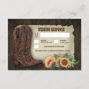 Western Cowboy Boots Sunflower Wedding Cartes RSVP