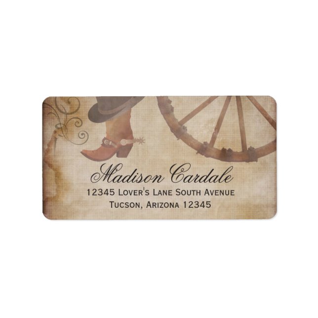 Western Cowboy Boots Wagon Wheels Étiquettes de ad (Devant)