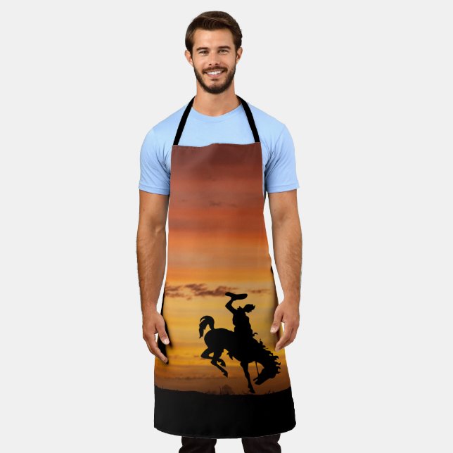 Western Cowboy Bucking Horse Sunset  Apron (Worn)