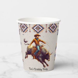 Western Cowboy Bull Rider Aztec Birthday Party Paper Cups