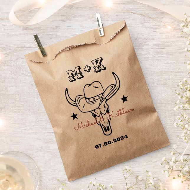 Western Cowboy Bull Skull Bohemian Country Wedding Favour Bag (Clipped)