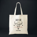 Western Cowboy Bull Skull Bohemian Country Wedding Tote Bag<br><div class="desc">Personalized wedding favour with old western cowboy theme. Decorated with cowboy boots and vintage western font. Text and colour are editable using the Design Tool to fit your occasion. Perfect for country wedding, rustic ranch wedding or barn wedding. Get this customize item for your wedding party, bachelorette party, bachelor party,...</div>
