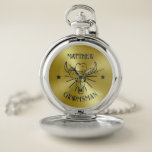 Western Cowboy Bull Skull Logo Gold Navy Groomsmen Pocket Watch<br><div class="desc">Personalized gifts for groomsmen with western cowboy theme. Decorated with cowboy hat with vintage western font. Text and colour are editable using the Design Tool to fit your occasion. Get this customize gift for wedding,  bachelor party,  engagement party or any other special occasions.</div>