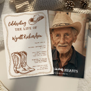 Western Cowboy Celebration of Life Funeral Photo Invitation
