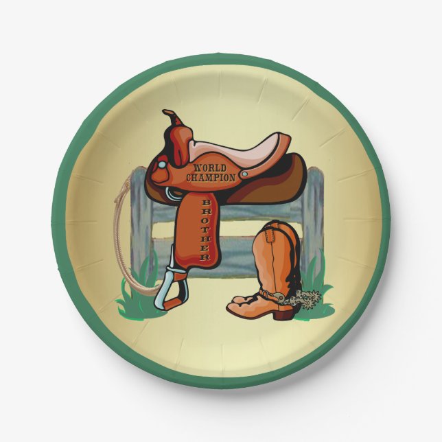 Western Cowboy Champion Brother Saddle Boots Paper Plate (Front)