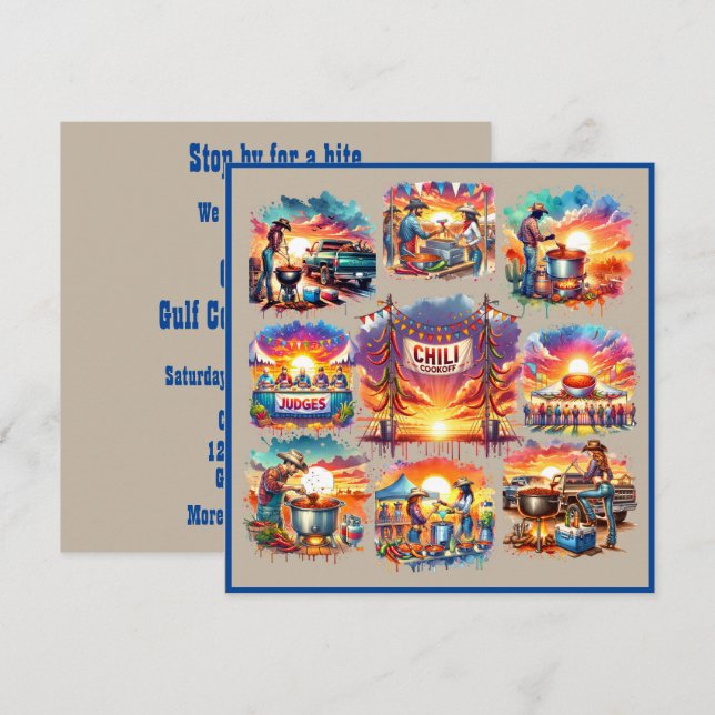 Western Cowboy Chili Cookoff Scenes 1 Custom Invitation (Front/Back)