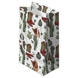 Western Cowboy Christmas Red and Green Small Gift Bag