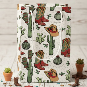 Western Cowboy Christmas Red and Green Small Gift Bag