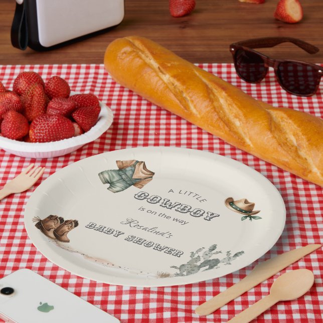 Western Cowboy Clothes Baby Shower Paper Plate (Picnic)