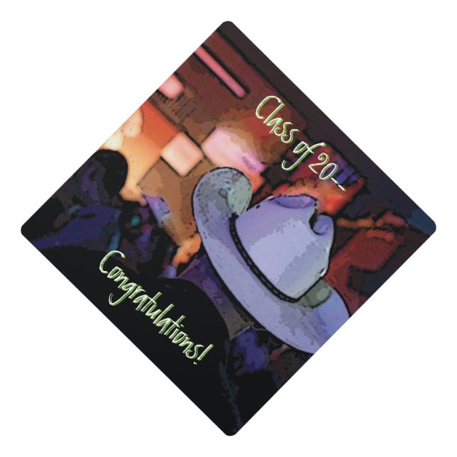 Western Cowboy Country Music Night Club Graduation Cap Topper (Front)