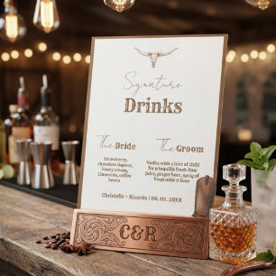 Western Cowboy couple signature drink wedding bar Pedestal Sign