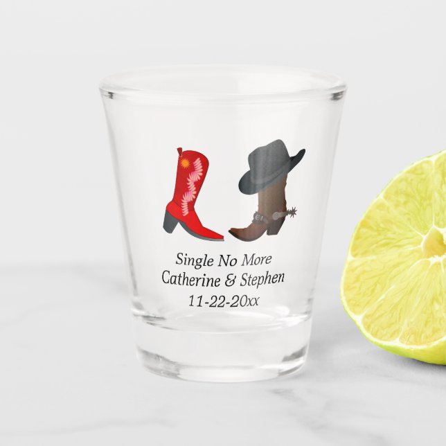 Western Cowboy Cowgirl Boots Country Wedding Event Shot Glass (Front)