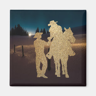Western Cowboy Cowgirl Couple With Horse Magnet