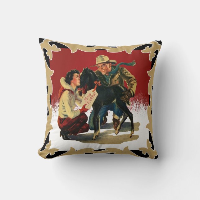 Western Cowboy Cowgirl Horse Christmas Throw Pillow (Front)