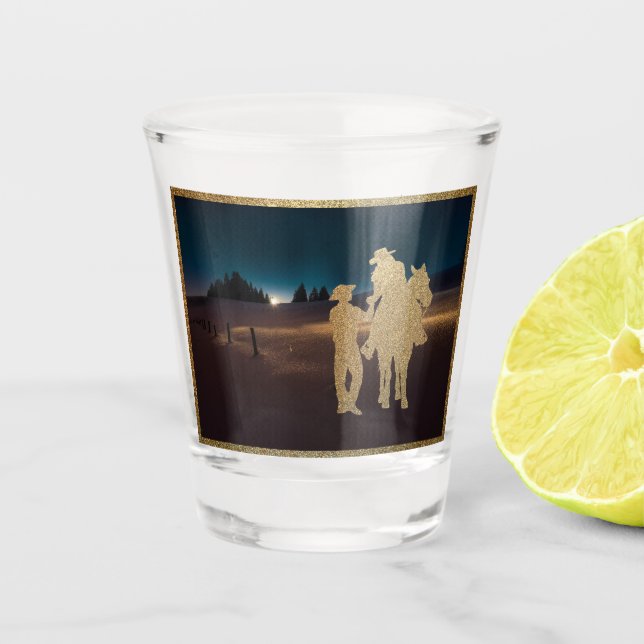 Western Cowboy Cowgirl Horse Moonlight Shot Glass (Front)