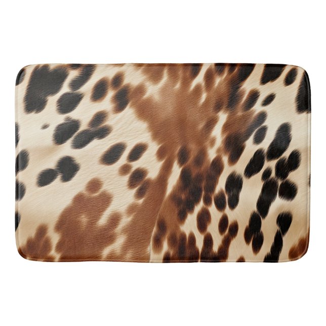 Western Cowboy Cream Brown Black Cowhide Bath Mat (Front)