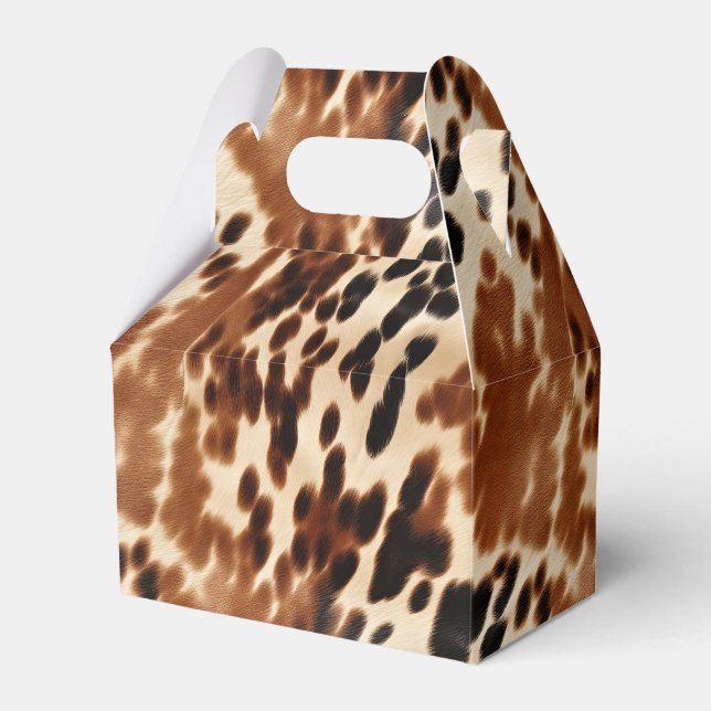 Western Cowboy Cream Brown Black Cowhide Favor Box (Front Side)