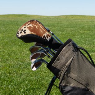 Western Cowboy Cream Brown Black Cowhide Golf Head Cover