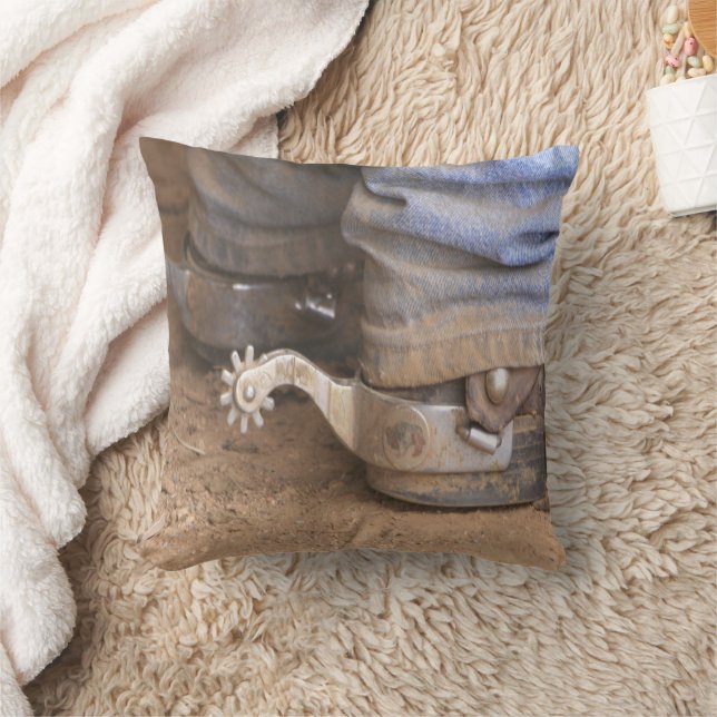 Western Cowboy Dusty Boots And Spurs Throw Pillow (Blanket)