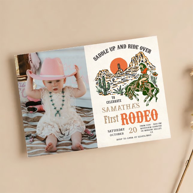 Western Cowboy First Rodeo 1st Birthday Photo Invitation (Creator Uploaded)