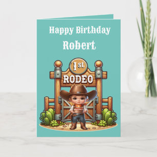 Western Cowboy First Rodeo Birthday Custom Card