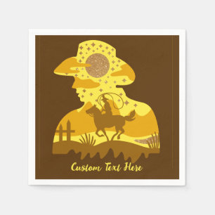 Western Cowboy Glitter Horse Lasso Personalized Napkin