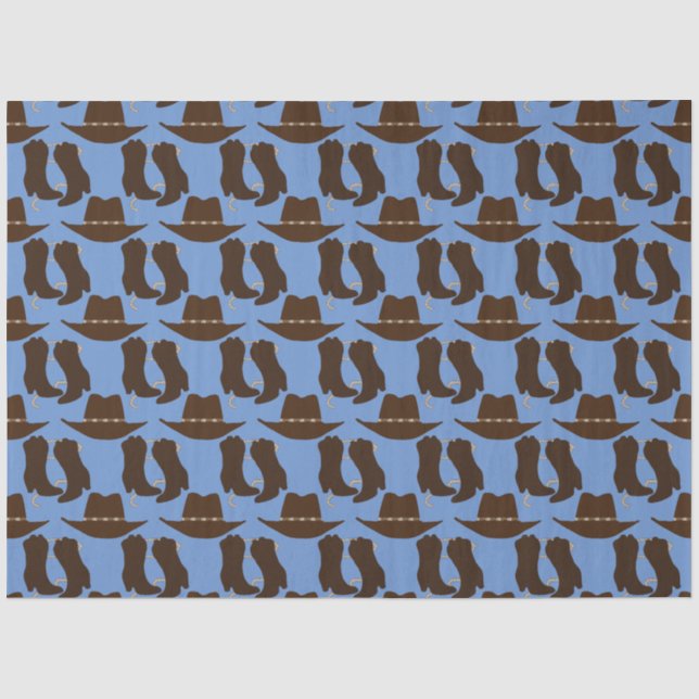 Western Cowboy Hat and Boots Blue Tissue Paper (Front)