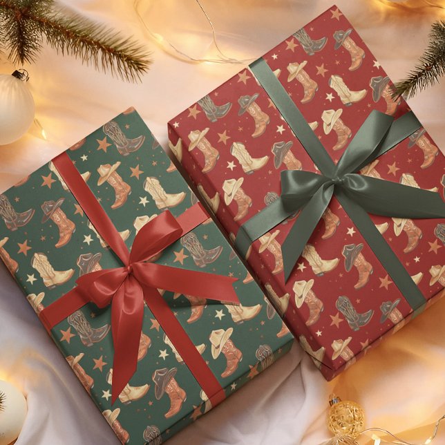 Western Cowboy Hat and Boots Christmas  Wrapping Paper (Creator Uploaded)
