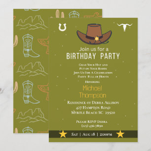  Western Cowboy Hat Birthday Invitation