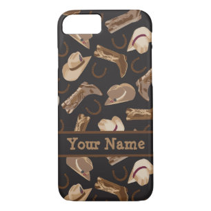 Western Cowboy Hat Boots Black Brown Name Personal Case-Mate iPhone Case