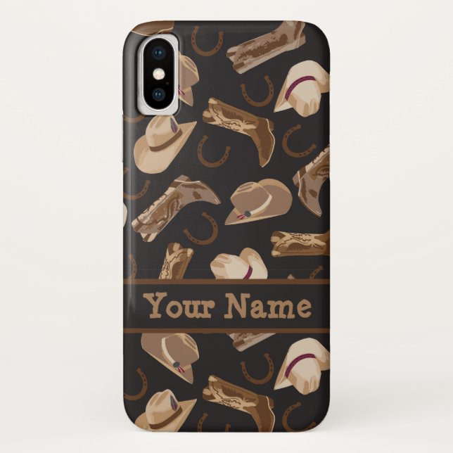 Western Cowboy Hat Boots Black  Name Personaled Case-Mate iPhone Case (Back)