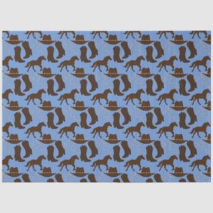 Western Cowboy Hat Boots Horse Blue Tissue Paper