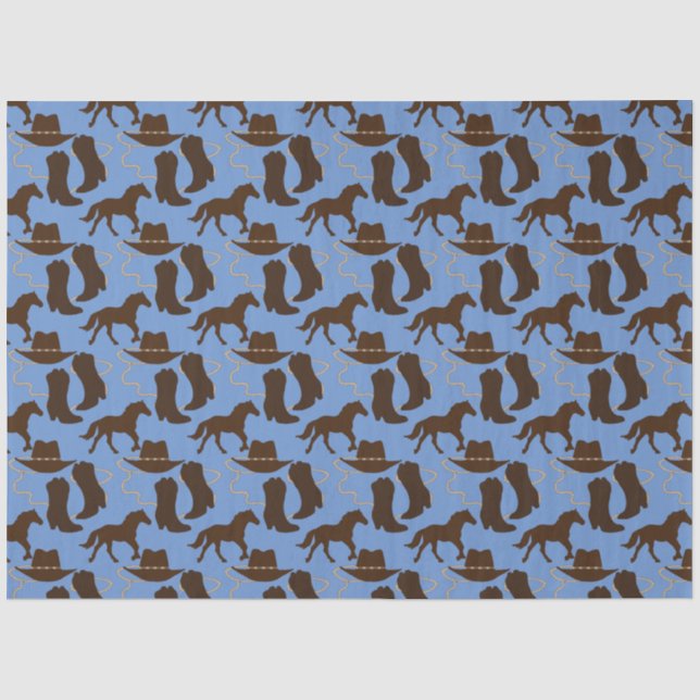 Western Cowboy Hat Boots Horse Blue Tissue Paper (Front)