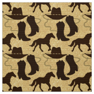 Western Cowboy Hat Boots, Horse Gold Glitter Fabric