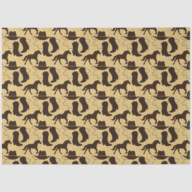 Western Cowboy Hat Boots Horse Gold Glitter Tissue Paper (Front)
