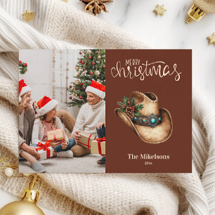 Western Cowboy Hat Christmas Photo   Holiday Card