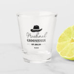 Western Cowboy Hat Classic Personalized Groomsmen Shot Glass<br><div class="desc">Personalized gifts for groomsmen with western cowboy theme. Decorated with cowboy hat with vintage western font. Text and colour are editable using the Design Tool to fit your occasion. Get this customize gift for wedding,  bachelor party,  engagement party or any other special occasions.</div>