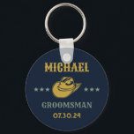 Western Cowboy Hat Elegant Personalized Groomsmen Keychain<br><div class="desc">Personalized gifts for groomsmen with western cowboy theme. Decorated with cowboy hat with vintage western font. Text and background colour are editable using the Design Tool to fit your occasion. Get this customize gift for wedding,  bachelor party,  engagement party or any other special occasions.</div>