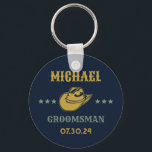 Western Cowboy Hat Elegant Personalized Groomsmen Keychain<br><div class="desc">Personalized gifts for groomsmen with western cowboy theme. Decorated with cowboy hat with vintage western font. Text and background colour are editable using the Design Tool to fit your occasion. Get this customize gift for wedding,  bachelor party,  engagement party or any other special occasions.</div>