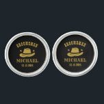 Western Cowboy Hat Groomsmen Personalized Name Cufflinks<br><div class="desc">Personalized gifts for groomsmen with western cowboy theme. Decorated with cowboy hat with vintage western font. Text and background colour are editable using the Design Tool to fit your occasion. Get this customize gift for wedding,  bachelor party,  engagement party or any other special occasions.</div>