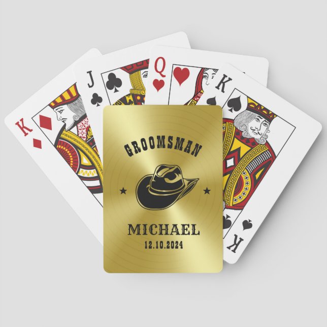 Western Cowboy Hat Groomsmen Personalized Name Playing Cards (Back)