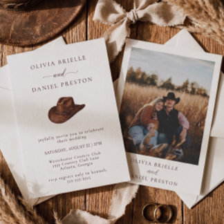 Western Cowboy Hat Minimalist Wedding Invitation
