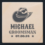Western Cowboy Hat Personalized Best Man Groomsmen Stone Coaster<br><div class="desc">Personalized gifts for groomsmen and best man with western cowboy theme. Decorated with cowboy hat with vintage western font. Text and background colour are editable using the Design Tool to fit your occasion. Get this customize gift for wedding,  bachelor party,  engagement party or any other special occasions.</div>