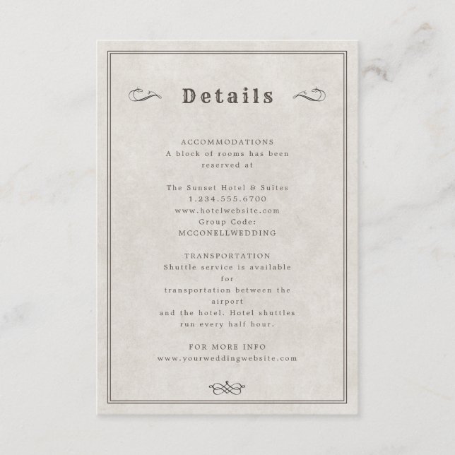 Western cowboy hat wedding details card (Front)