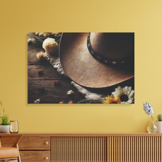 Western Cowboy Hat with Florals  Canvas Print (Insitu(LivingRoom))