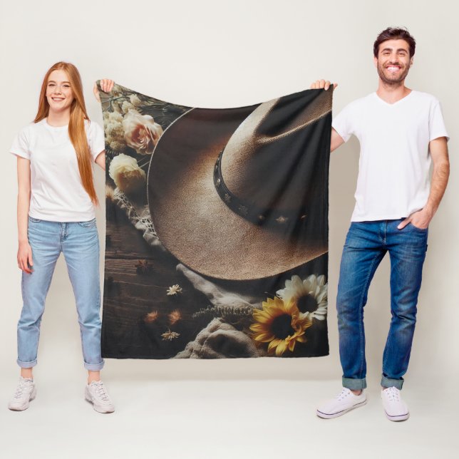 Western Cowboy Hat with Florals Fleece Blanket (In Situ)