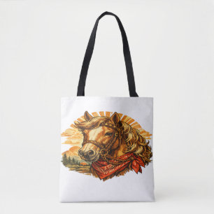Western Cowboy Horse with Red Bandana Tote Bag