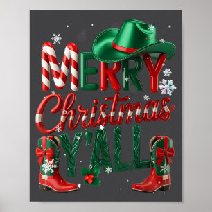 Western Cowboy Howdy Merry Christmas Yall Cowgirl Poster